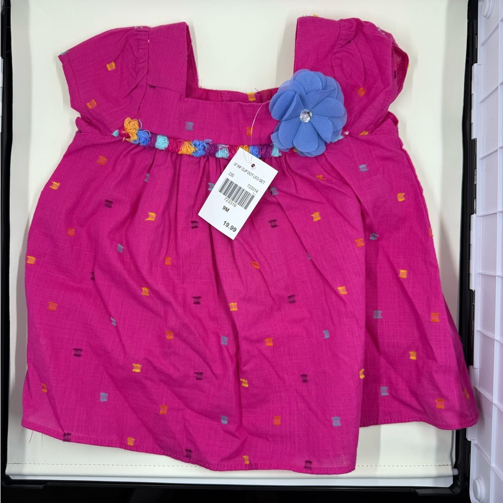 Pink Kids Top with Blue Flower Accent